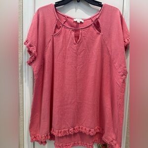 Umgee Coral Linen Blend Fringed Women's Top